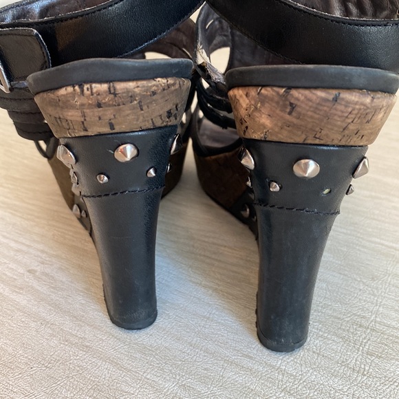 CHARLES DAVID Black Leather Rave Wedges with Silver Studs Sz 8-1/2 B - Picture 9 of 16